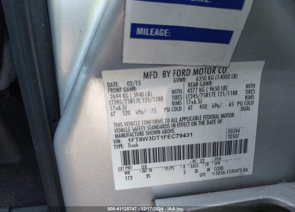 2015 FORD F-350 XLT VIN: 1FT8W3DT1FEC79431