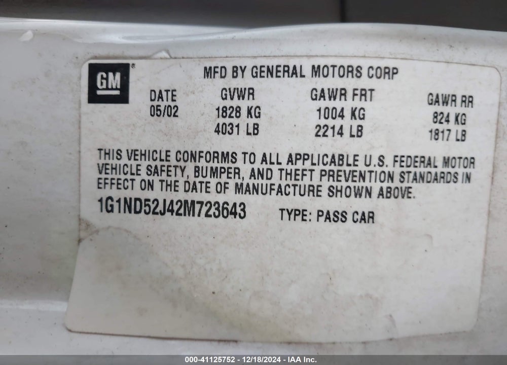 2002 CHEVROLET MALIBU VIN: 1G1ND52J42M723643