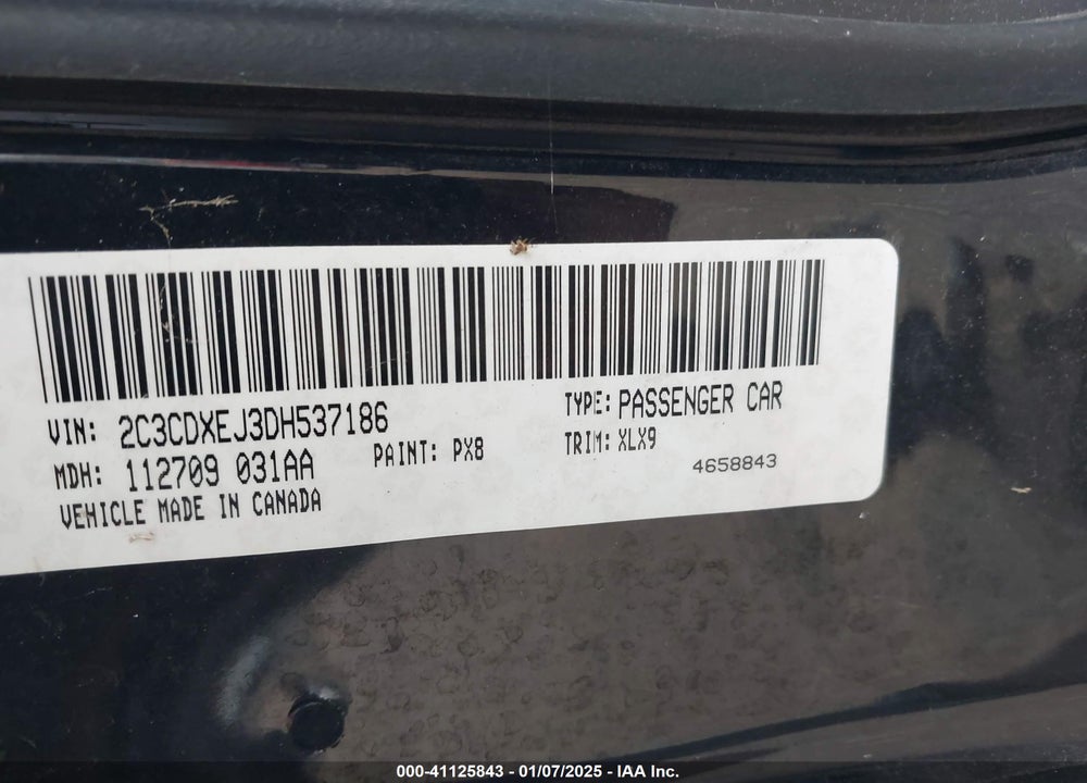 2013 DODGE CHARGER VIN: 2C3CDXEJ3DH537186