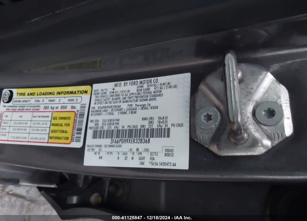 2014 FORD FUSION VIN: 3FA6P0H9XER328368