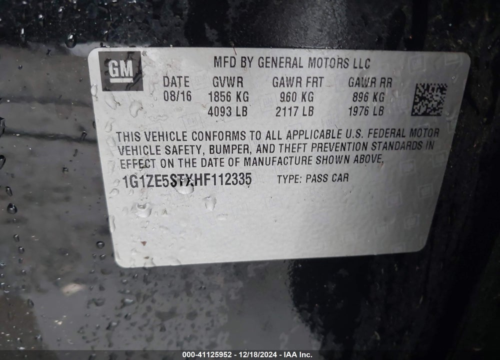2017 CHEVROLET MALIBU VIN: 1G1ZE5STXHF112335