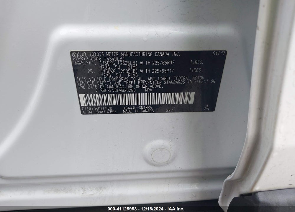 2017 TOYOTA RAV4 VIN: 2T3BFREV0HW636280