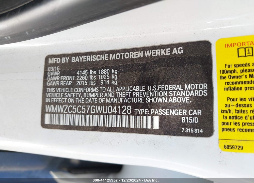 2016 MINI COUNTRYMAN VIN: WMWZC5C57GWU04128
