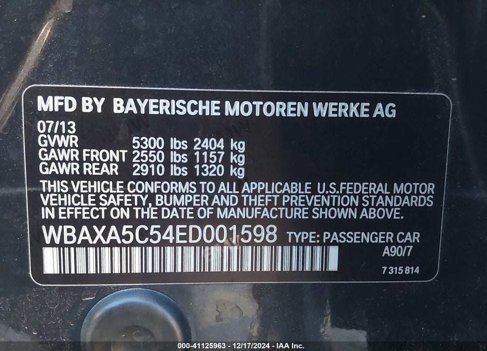 2014 BMW 535D VIN: WBAXA5C54ED001598