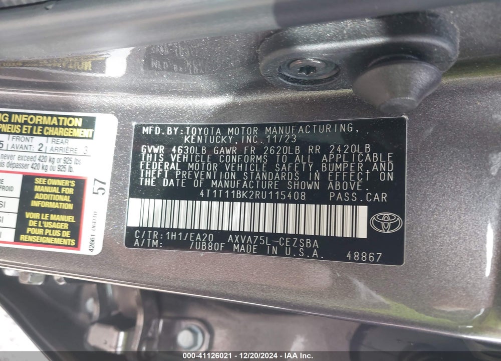 2024 TOYOTA CAMRY SE VIN: 4T1T11BK2RU115408