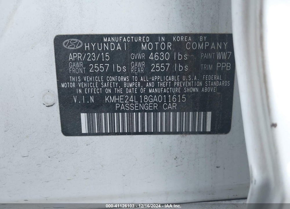 2016 HYUNDAI SONATA HYBRID SE VIN: KMHE24L18GA011615