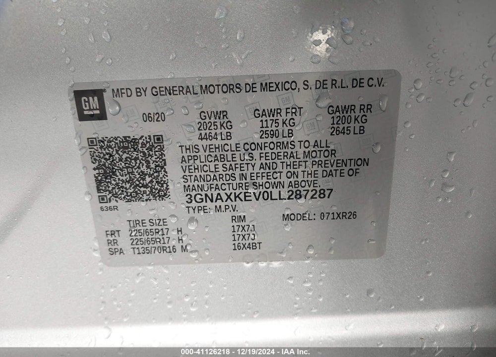 2020 CHEVROLET EQUINOX FWD LT 1.5L TURBO VIN: 3GNAXKEV0LL287287