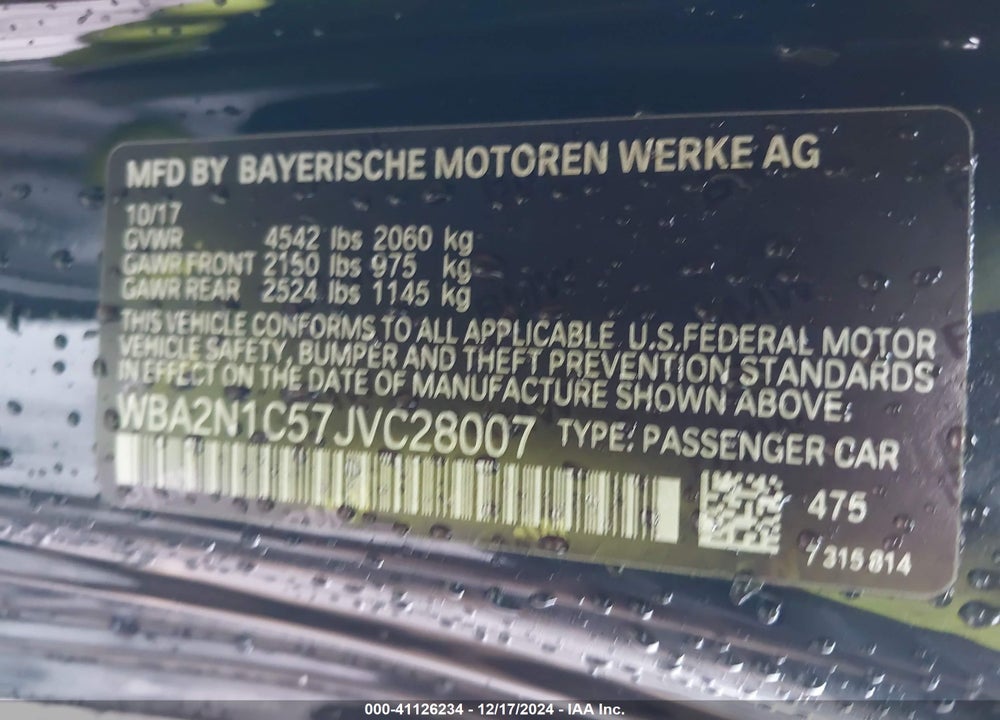 2018 BMW M240I VIN: WBA2N1C57JVC28007