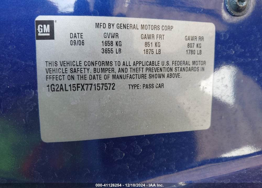 2007 PONTIAC G5 VIN: 1G2AL15FX77157572