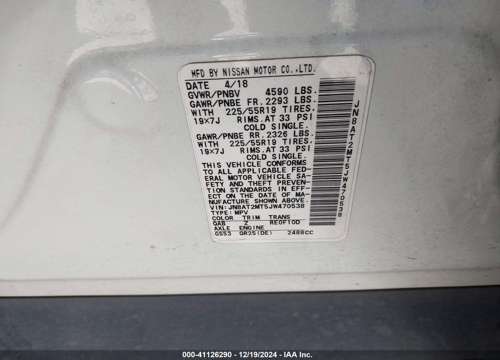 2018 NISSAN ROGUE SL VIN: JN8AT2MT5JW470538