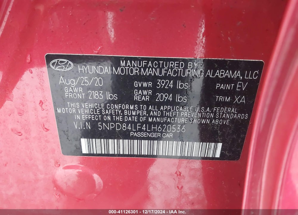 2020 HYUNDAI ELANTRA VIN: 5NPD84LF4LH620536