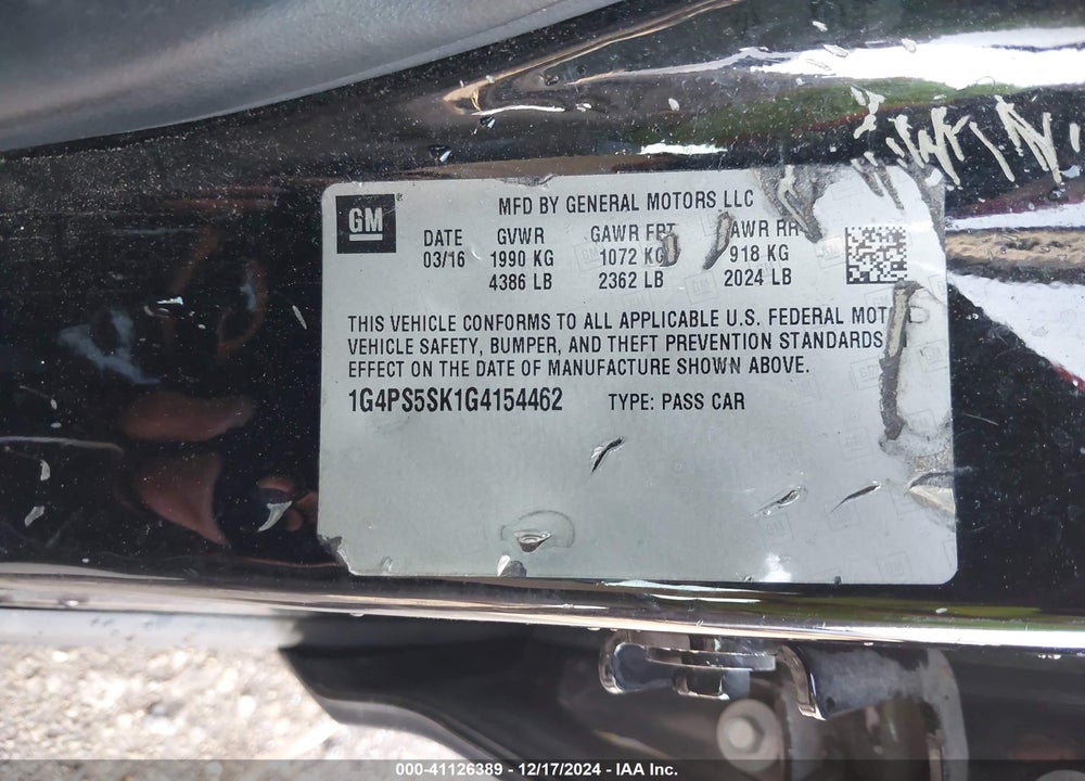 2016 BUICK VERANO VIN: 1G4PS5SK1G4154462