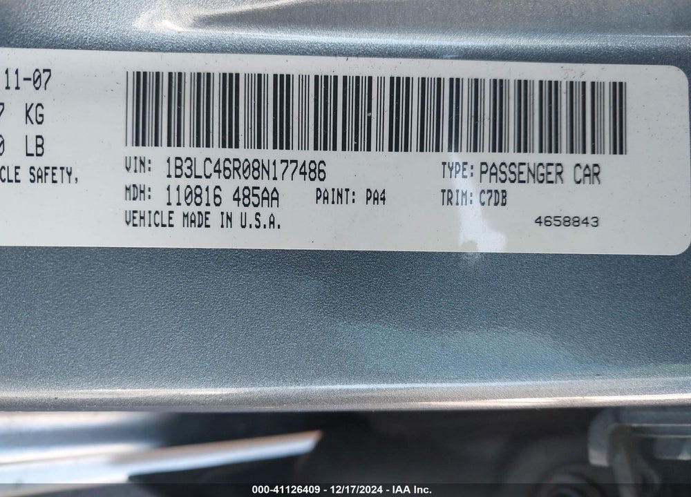 2008 DODGE AVENGER SE VIN: 1B3LC46R08N177486