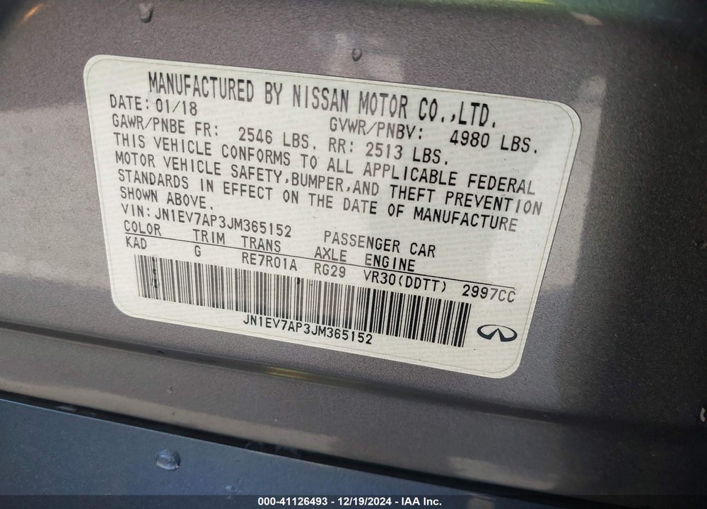 2018 INFINITI Q50 VIN: JN1EV7AP3JM365152