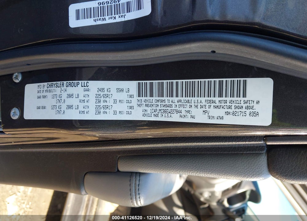 2014 JEEP CHEROKEE LATITUDE VIN: 1C4PJMCB6EW227844