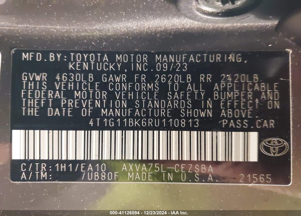 2024 TOYOTA CAMRY SE VIN: 4T1G11BK6RU110813