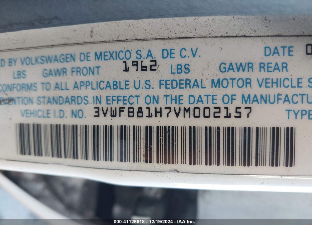 1997 VOLKSWAGEN GOLF GL VIN: 3VWFB81H7VM002157