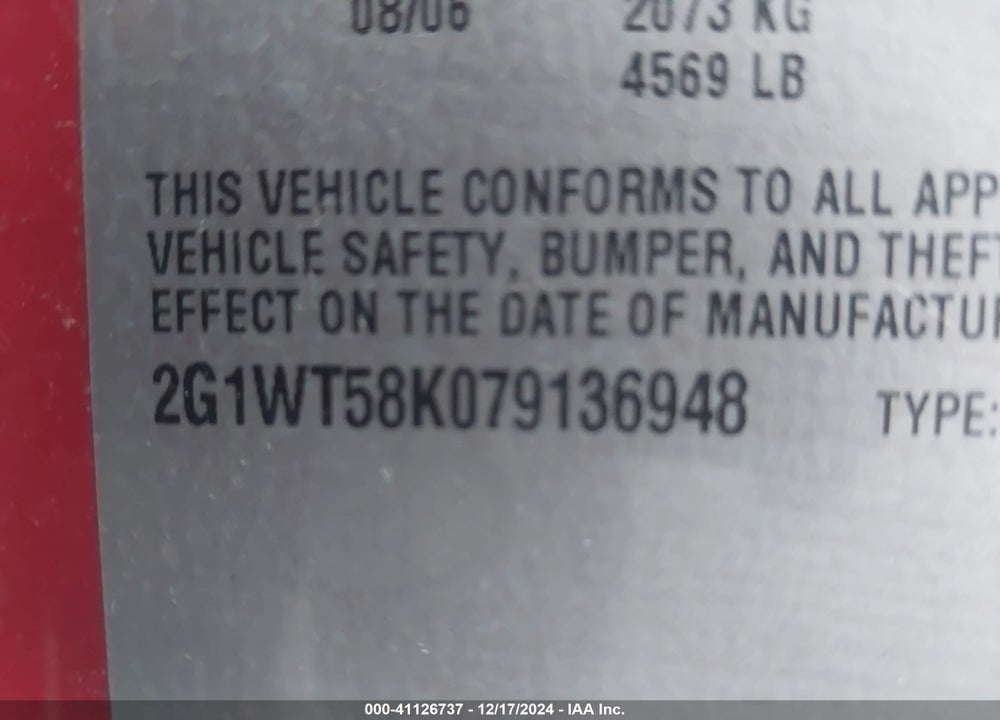 2007 CHEVROLET IMPALA VIN: 2G1WT58K079136948