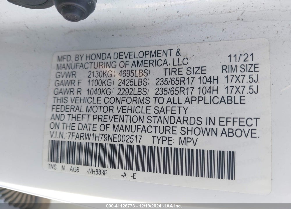2022 HONDA CR-V 2WD SPECIAL EDITION VIN: 7FARW1H79NE002517