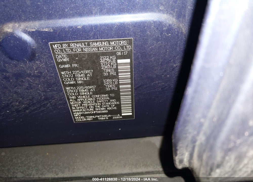 2017 NISSAN ROGUE S VIN: KNMAT2MV0HP590989