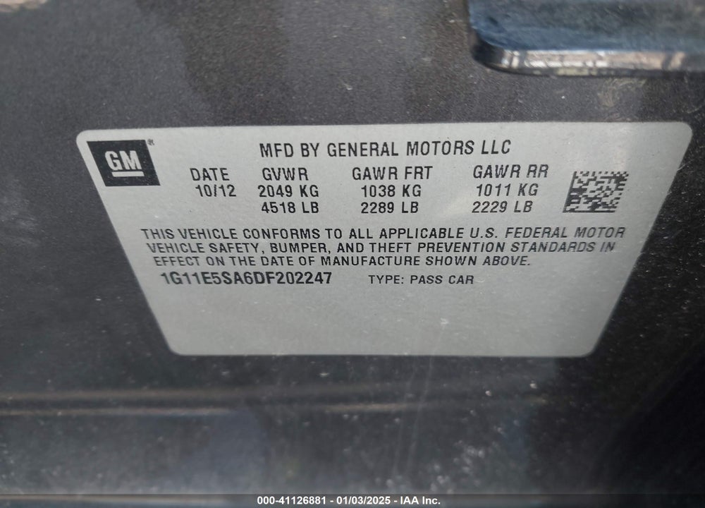 2013 CHEVROLET MALIBU 2LT VIN: 1G11E5SA6DF202247
