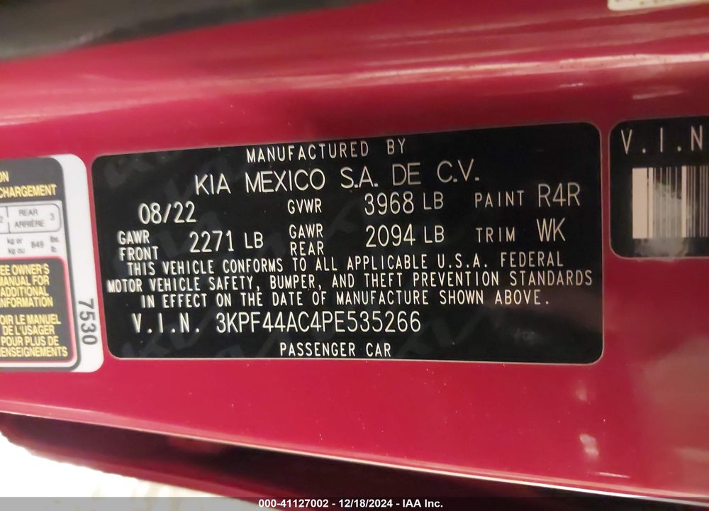2023 KIA FORTE GT VIN: 3KPF44AC4PE535266