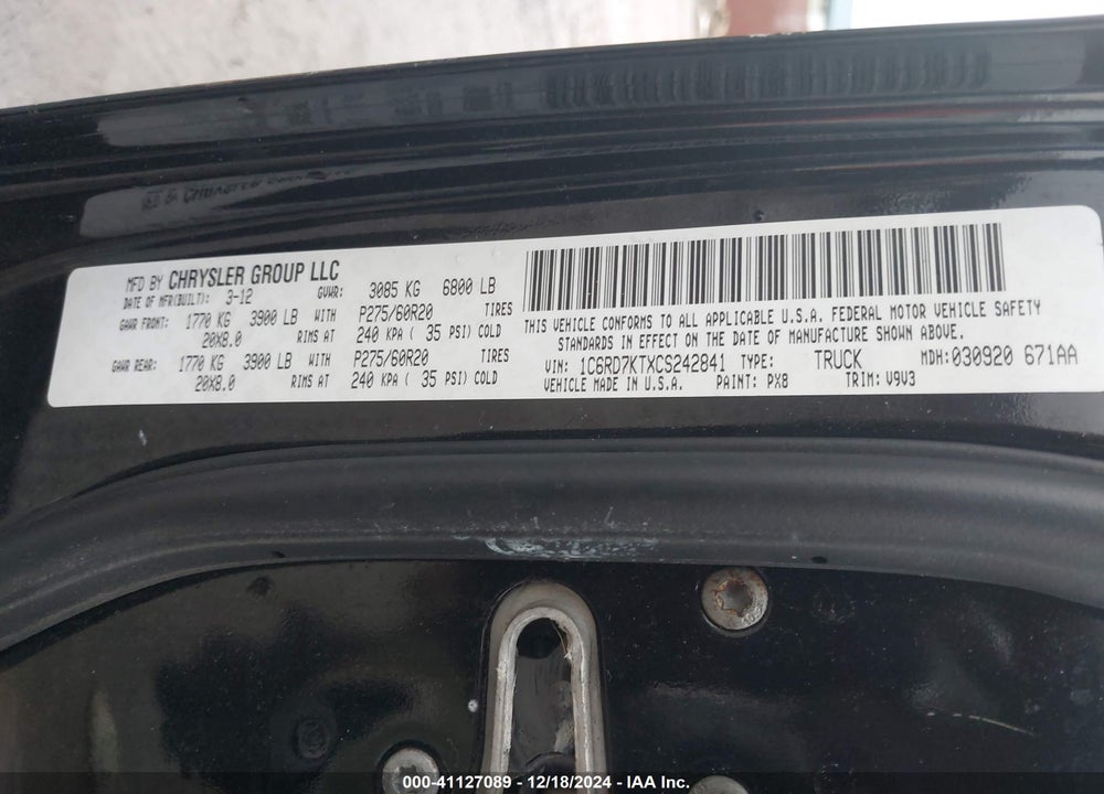 2012 RAM 1500 ST VIN: 1C6RD7KTXCS242841