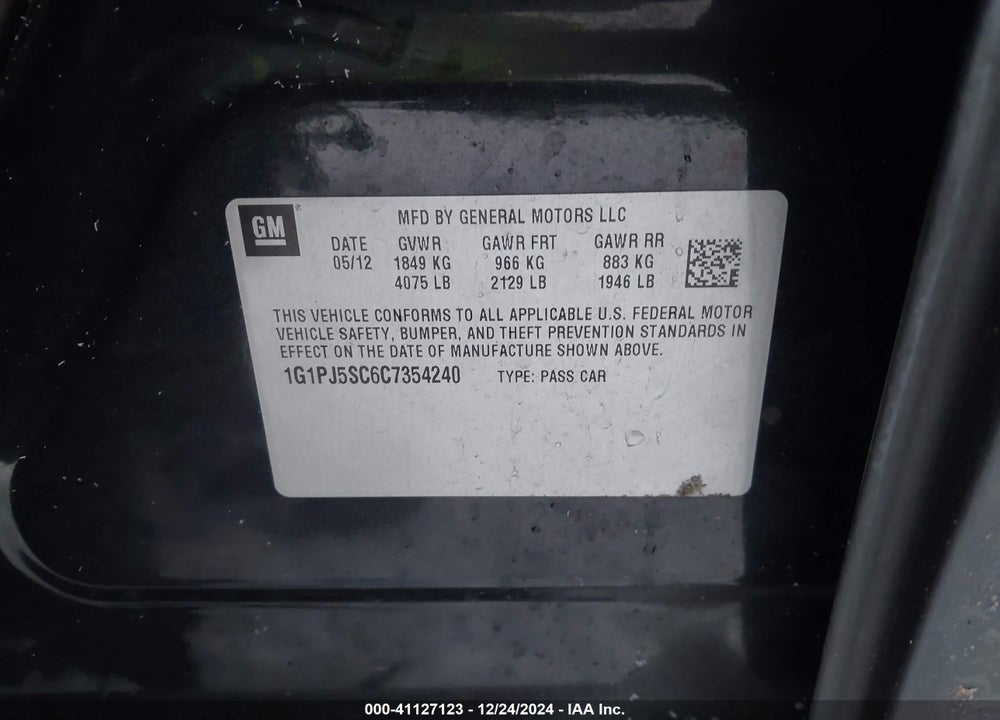 2012 CHEVROLET CRUZE ECO VIN: 1G1PJ5SC6C7354240