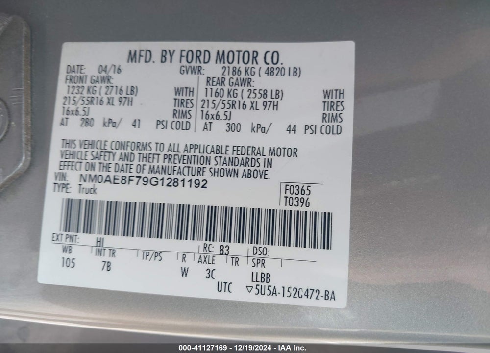 2016 FORD TRANSIT CONNECT XLT VIN: NM0AE8F79G1281192