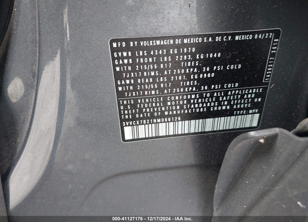 2022 VOLKSWAGEN TAOS 1.5T S VIN: 3VVCX7B21NM066126