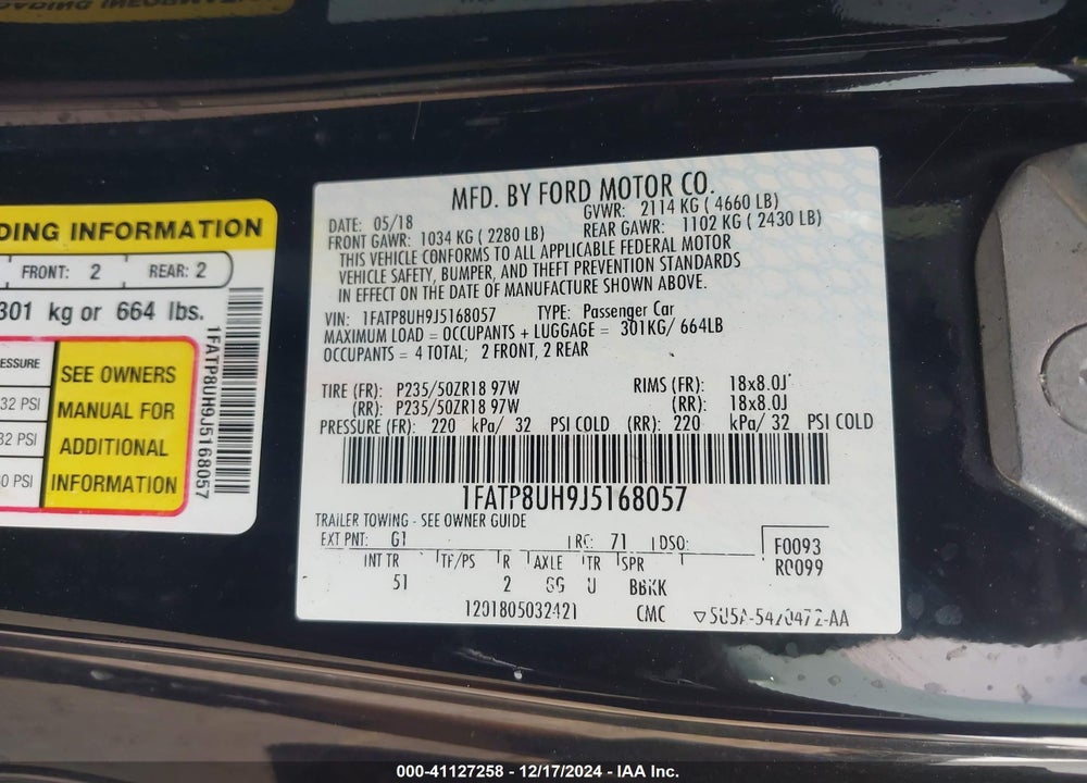 2018 FORD MUSTANG VIN: 1FATP8UH9J5168057