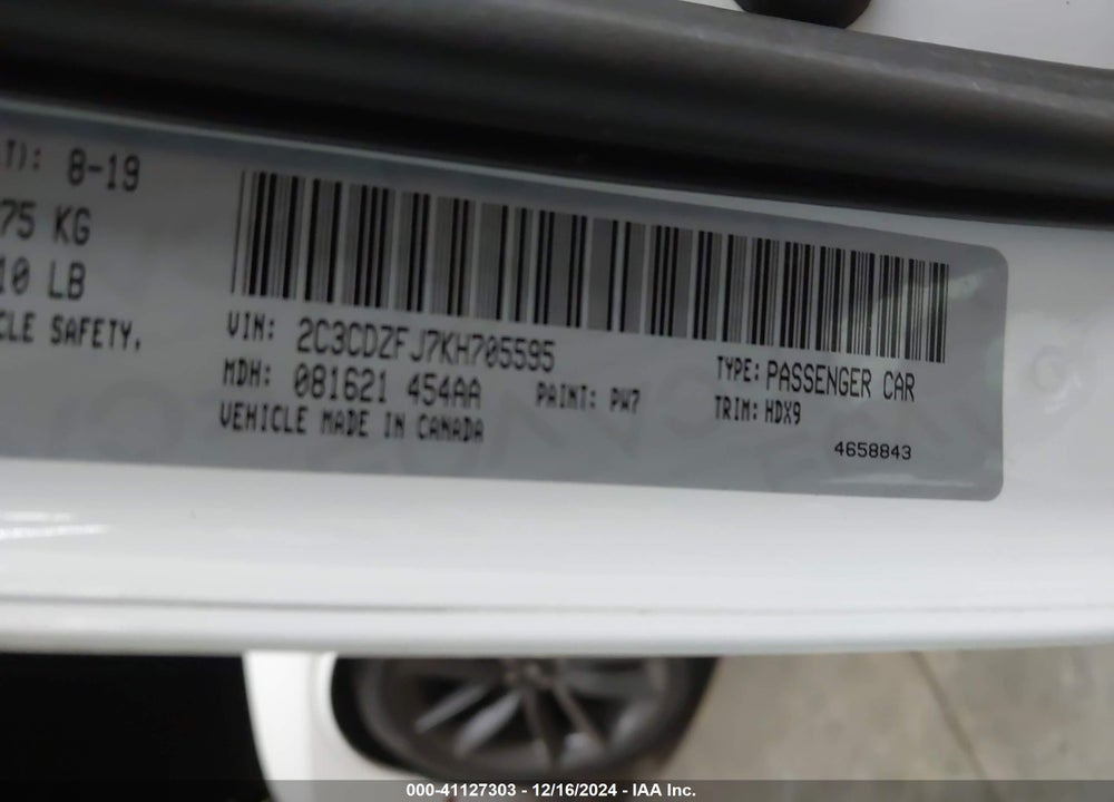 2019 DODGE CHALLENGER VIN: 2C3CDZFJ7KH705595