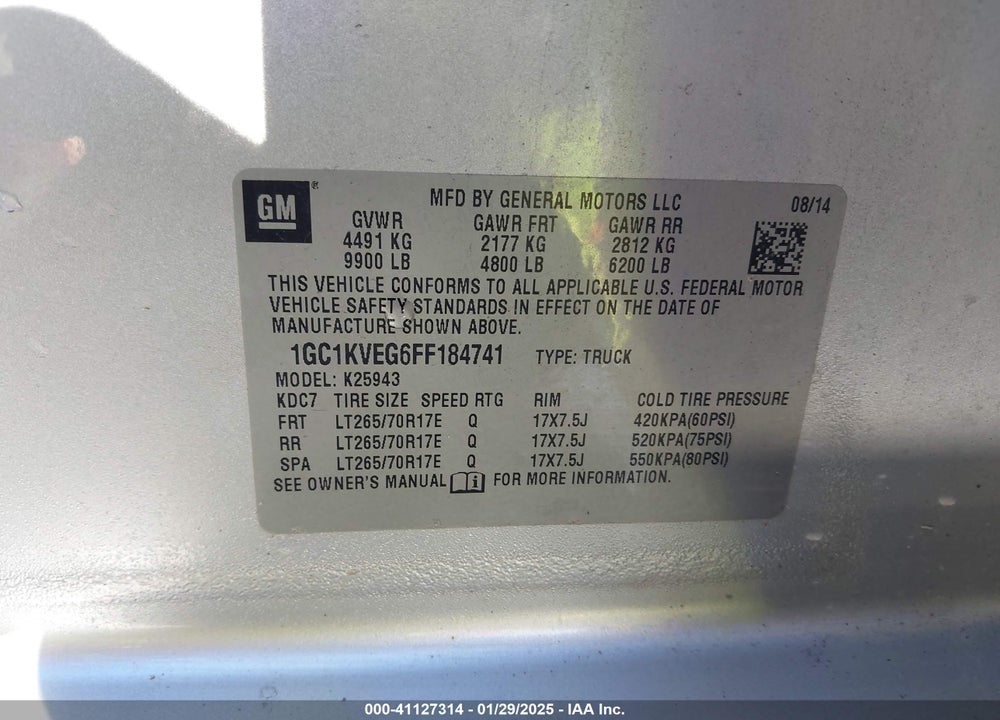 2015 CHEVROLET SILVERADO 2500 VIN: 1GC1KVEG6FF184741