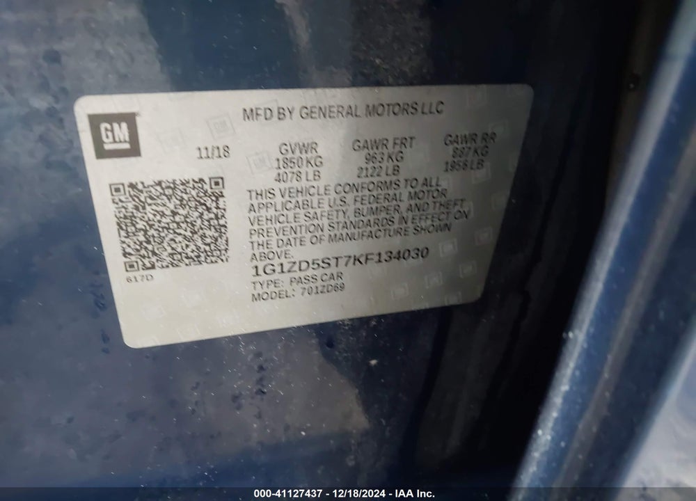 2019 CHEVROLET MALIBU VIN: 1G1ZD5ST7KF134030