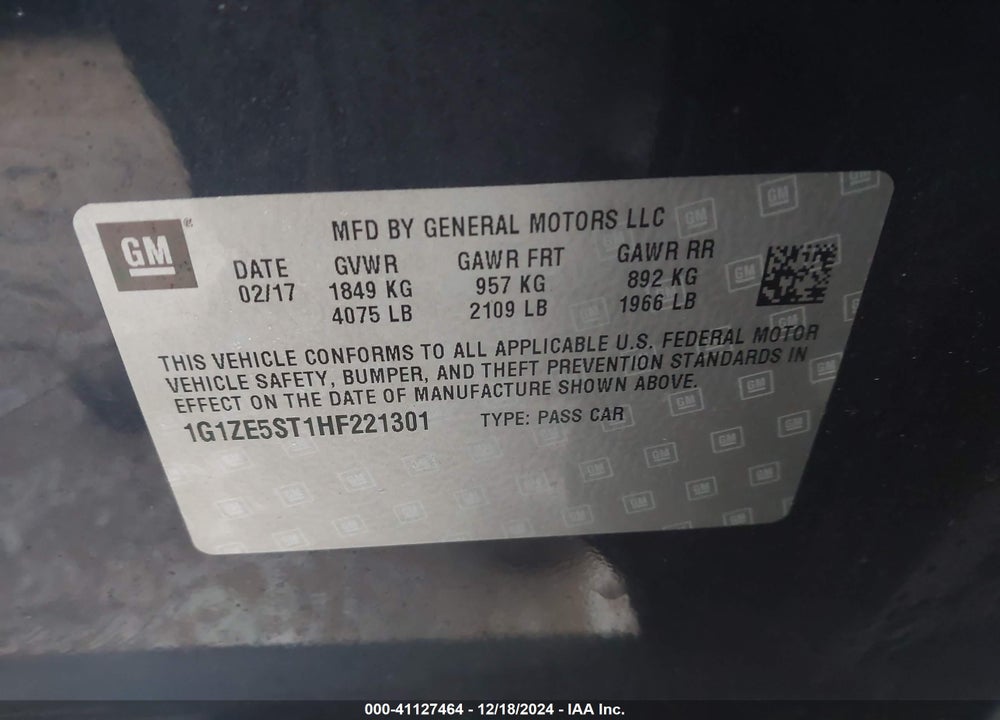 2017 CHEVROLET MALIBU 1LT VIN: 1G1ZE5ST1HF221301