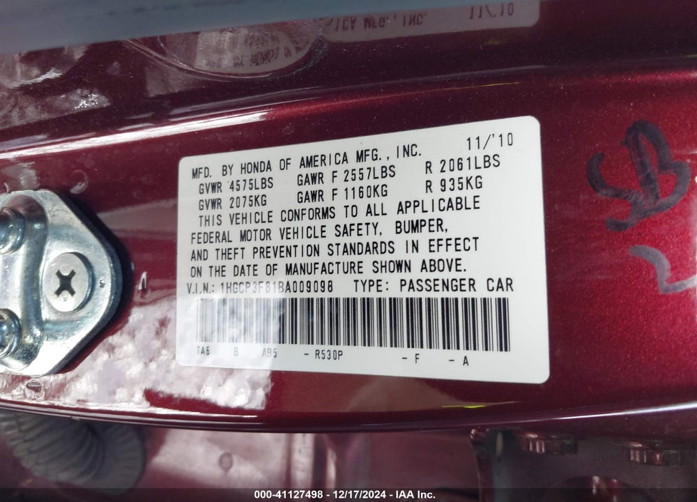 2011 HONDA ACCORD 3.5 EX-L VIN: 1HGCP3F81BA009098