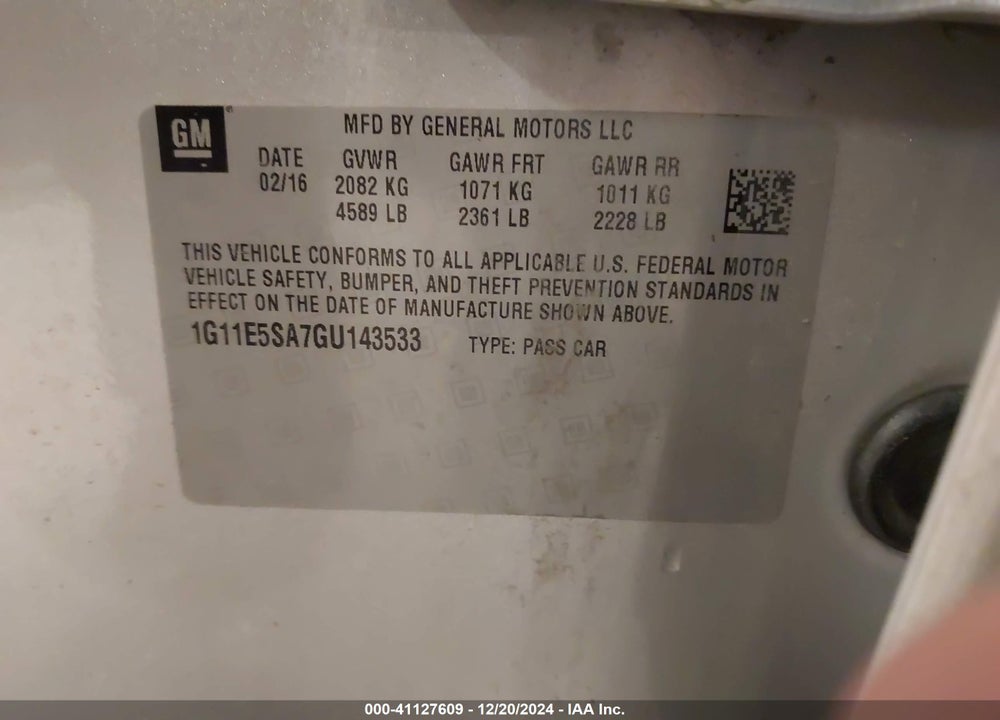 2016 CHEVROLET MALIBU LIMITED VIN: 1G11E5SA7GU143533