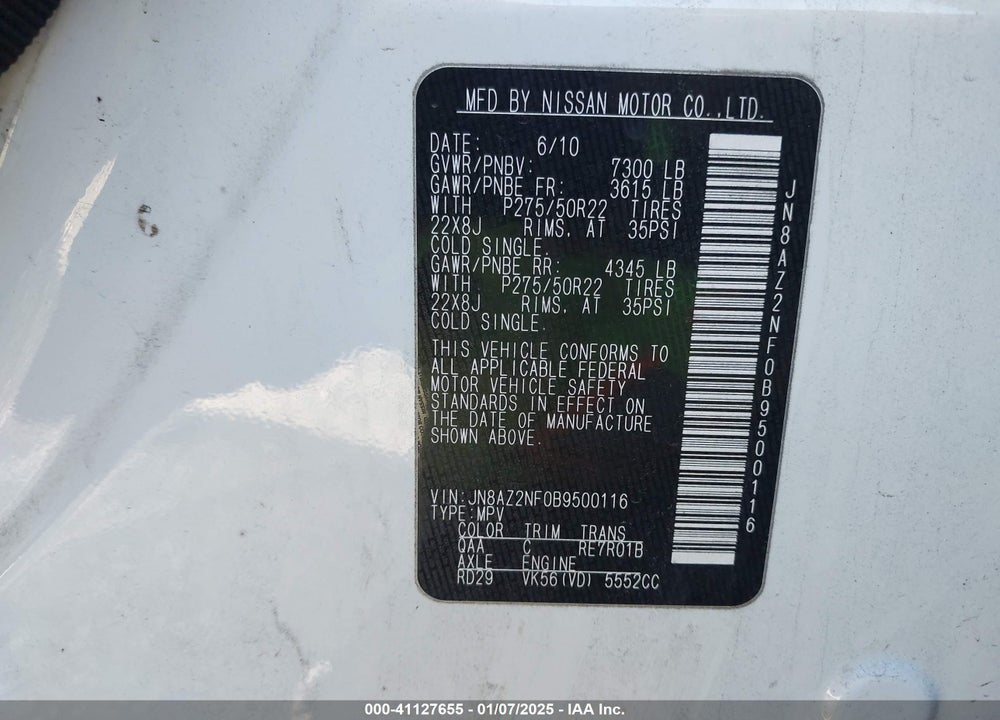2011 INFINITI QX56 VIN: JN8AZ2NF0B9500116