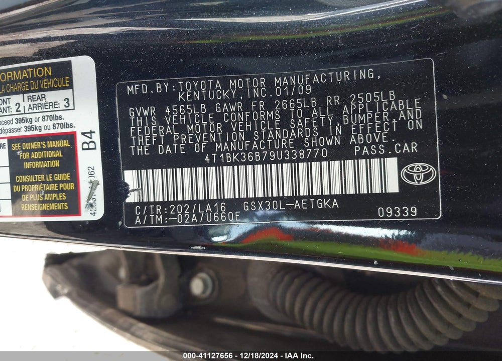 2009 TOYOTA AVALON VIN: 4T1BK36B79U338770