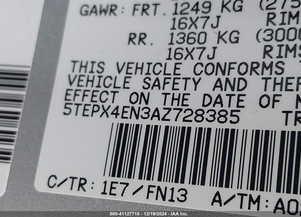 2010 TOYOTA TACOMA VIN: 5TEPX4EN3AZ728385