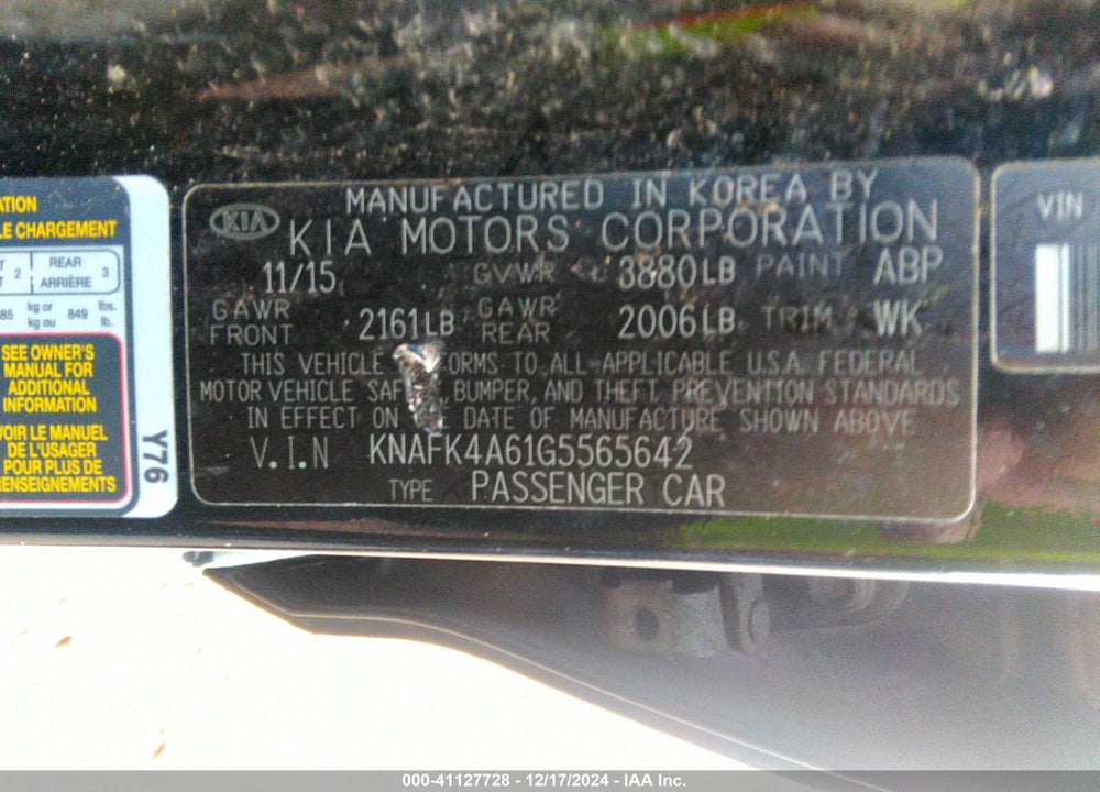 2016 KIA FORTE VIN: KNAFK4A61G5565642