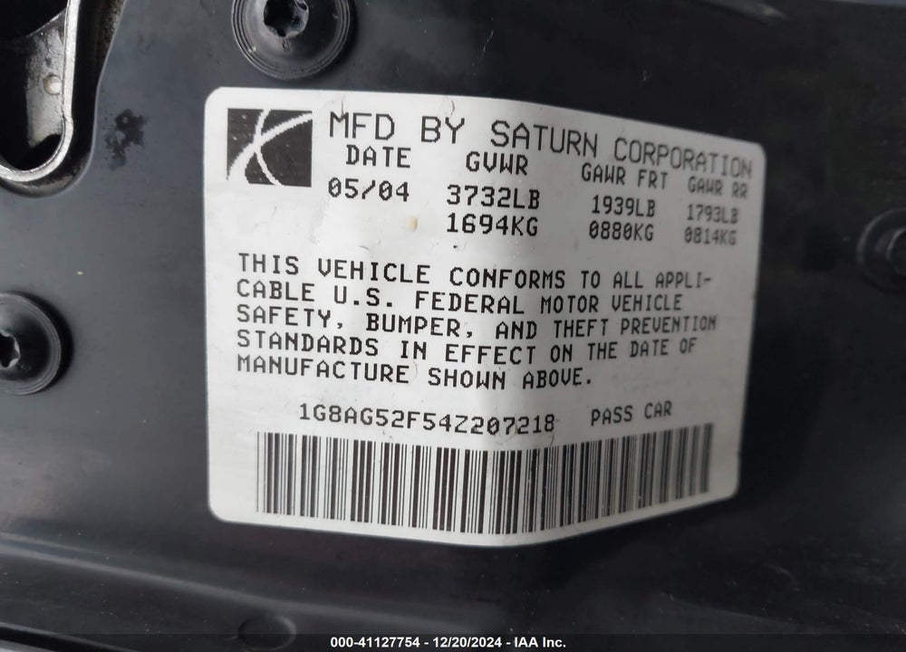 2004 SATURN ION 1 VIN: 1G8AG52F54Z207218