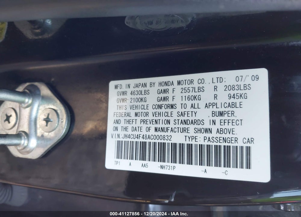 2010 ACURA TSX 3.5 VIN: JH4CU4F48AC000832