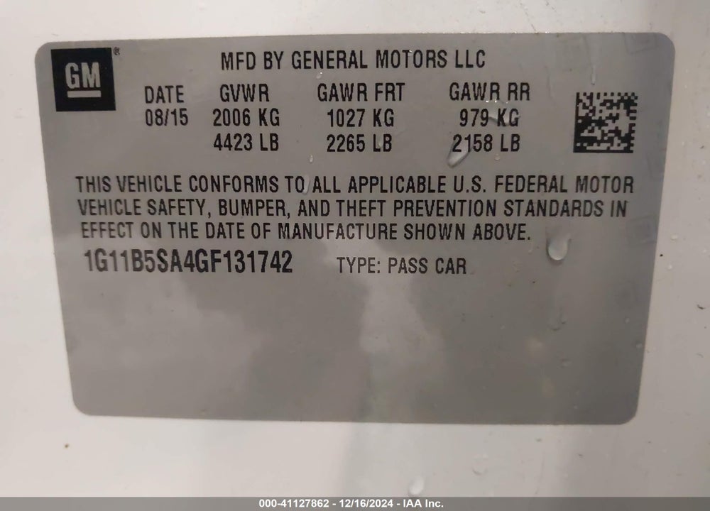 2016 CHEVROLET MALIBU LIMITED VIN: 1G11B5SA4GF131742