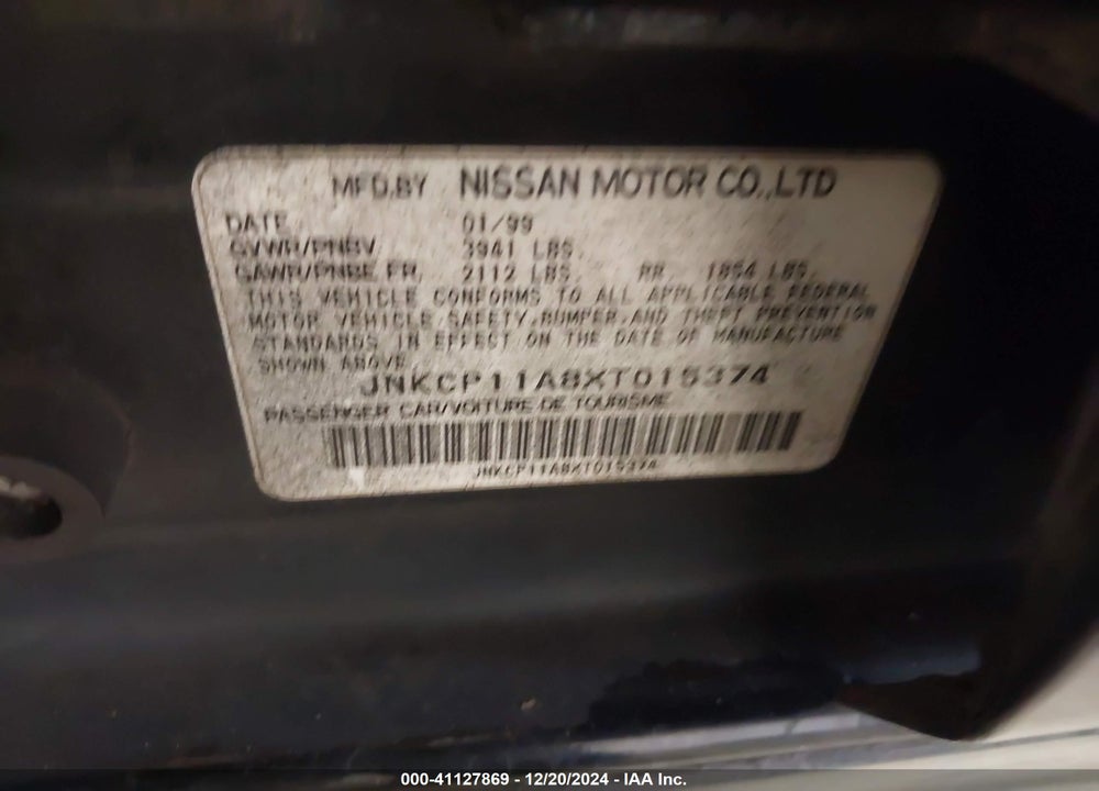 1999 INFINITI G20 STANDARD/TOURING VIN: JNKCP11A8XT015374