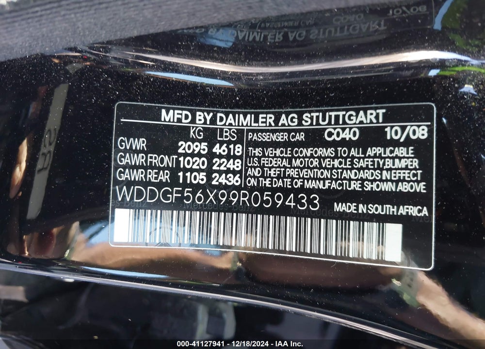 2009 MERCEDES-BENZ C 350 VIN: WDDGF56X99R059433