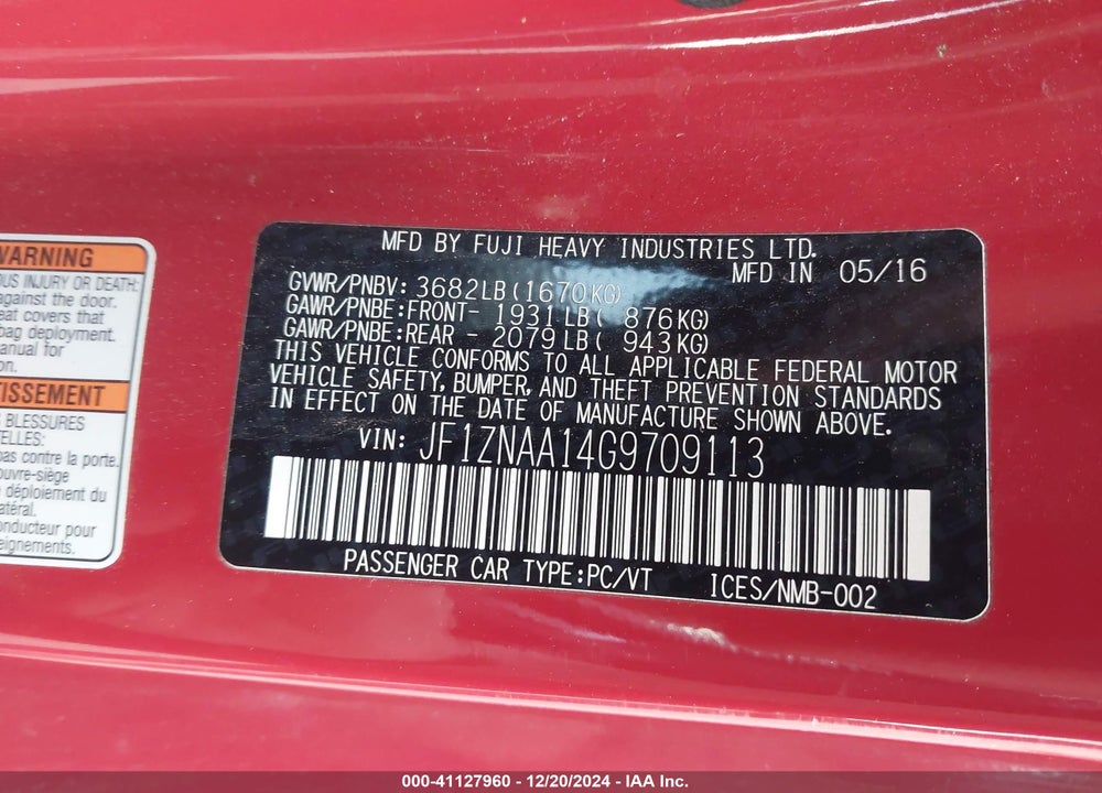 2016 SCION FR-S VIN: JF1ZNAA14G9709113