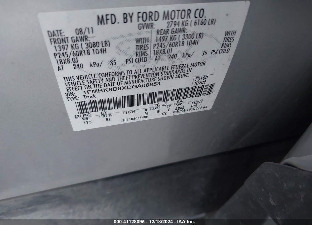 2012 FORD EXPLORER XLT VIN: 1FMHK8D8XCGA08853