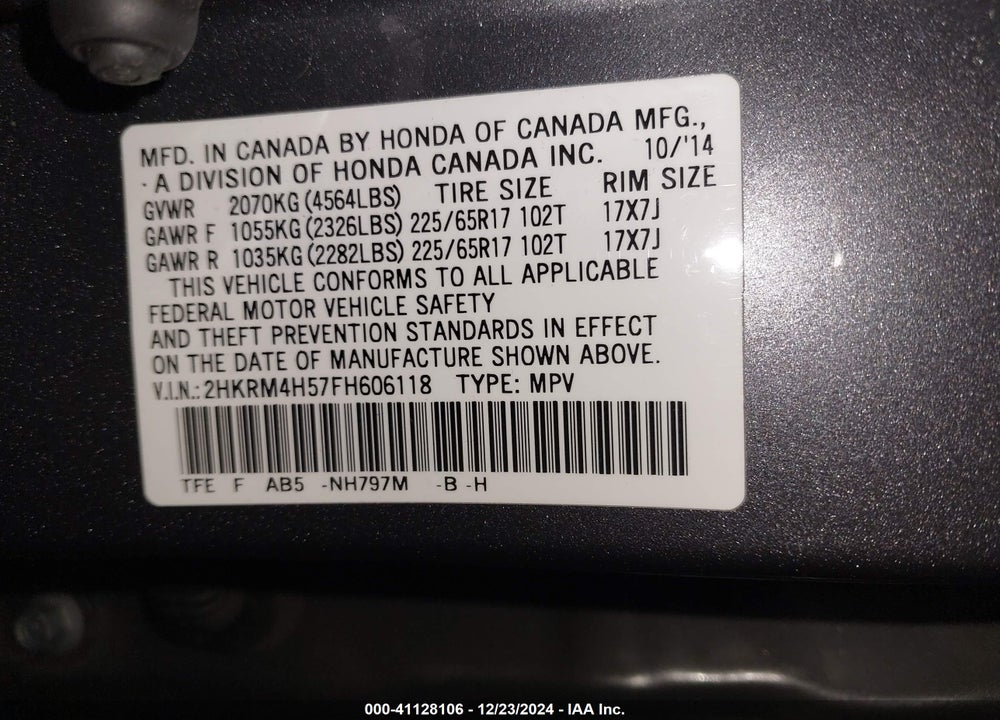 2015 HONDA CR-V EX VIN: 2HKRM4H57FH606118