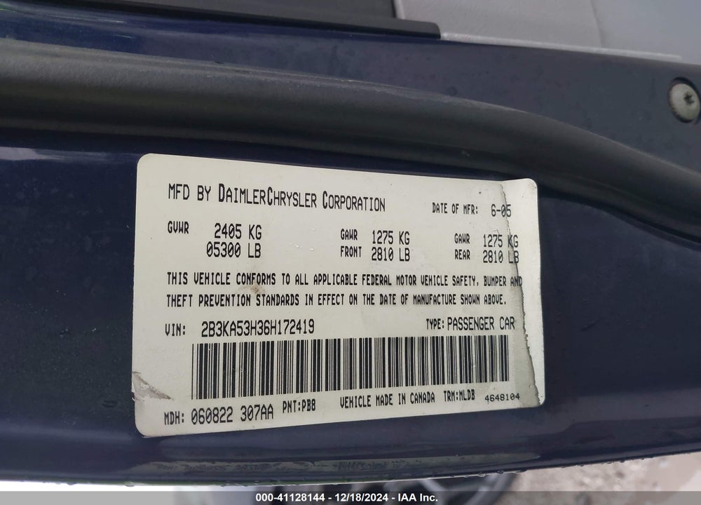 2006 DODGE CHARGER RT VIN: 2B3KA53H36H172419